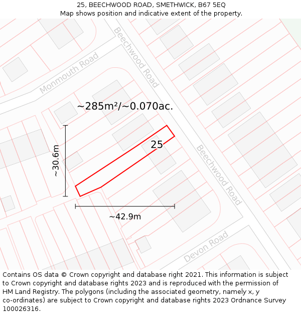 25, BEECHWOOD ROAD, SMETHWICK, B67 5EQ: Plot and title map