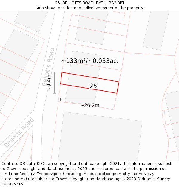25, BELLOTTS ROAD, BATH, BA2 3RT: Plot and title map