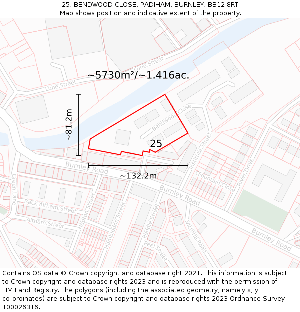25, BENDWOOD CLOSE, PADIHAM, BURNLEY, BB12 8RT: Plot and title map