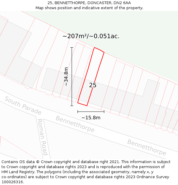 25, BENNETTHORPE, DONCASTER, DN2 6AA: Plot and title map