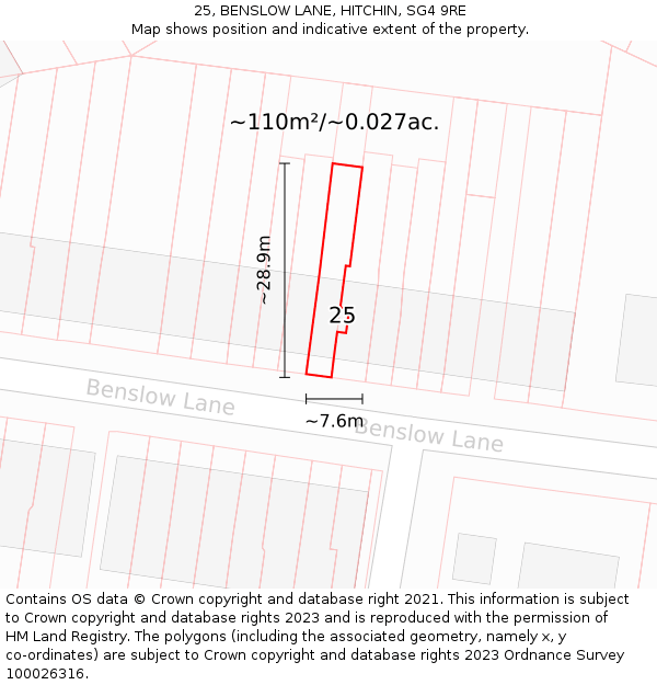 25, BENSLOW LANE, HITCHIN, SG4 9RE: Plot and title map