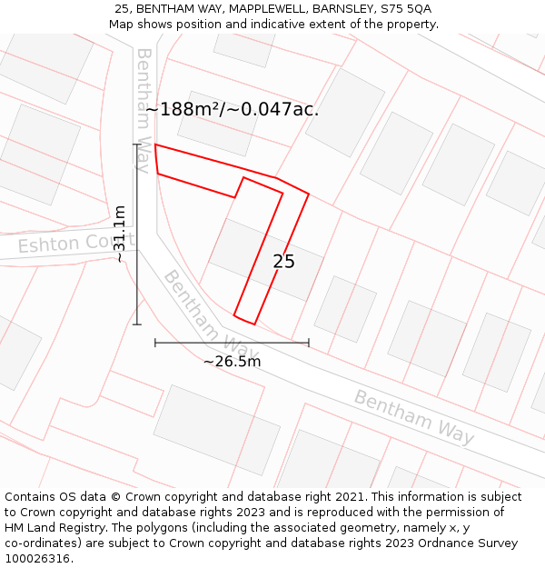 25, BENTHAM WAY, MAPPLEWELL, BARNSLEY, S75 5QA: Plot and title map