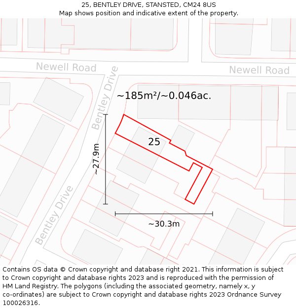 25, BENTLEY DRIVE, STANSTED, CM24 8US: Plot and title map
