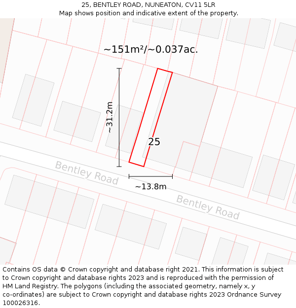 25, BENTLEY ROAD, NUNEATON, CV11 5LR: Plot and title map