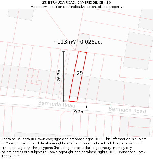 25, BERMUDA ROAD, CAMBRIDGE, CB4 3JX: Plot and title map