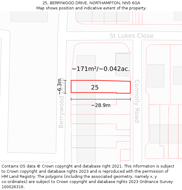 25, BERRYWOOD DRIVE, NORTHAMPTON, NN5 6GA: Plot and title map