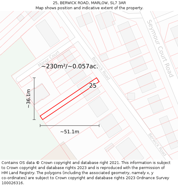 25, BERWICK ROAD, MARLOW, SL7 3AR: Plot and title map