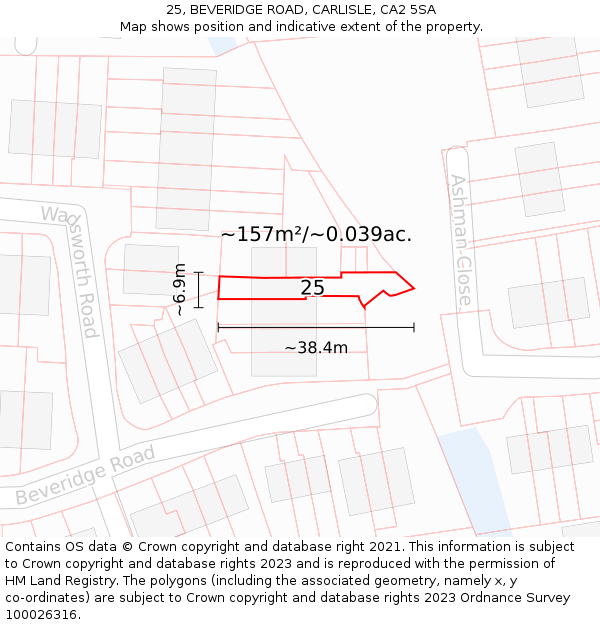 25, BEVERIDGE ROAD, CARLISLE, CA2 5SA: Plot and title map