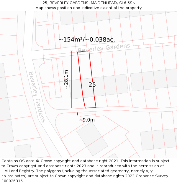 25, BEVERLEY GARDENS, MAIDENHEAD, SL6 6SN: Plot and title map