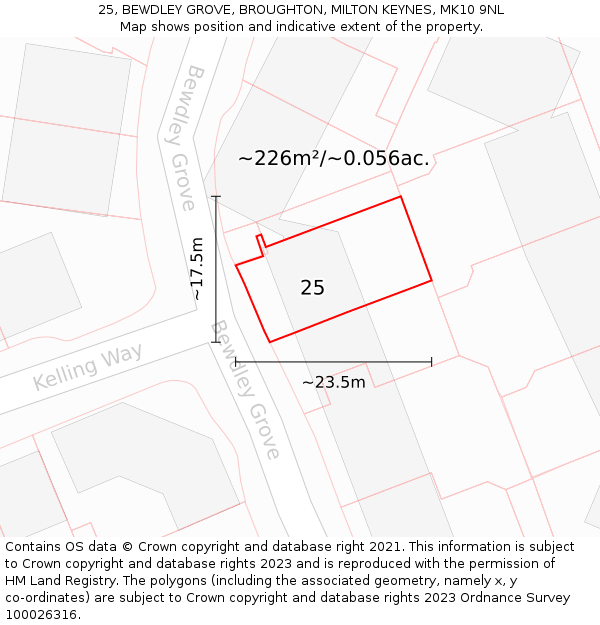 25, BEWDLEY GROVE, BROUGHTON, MILTON KEYNES, MK10 9NL: Plot and title map