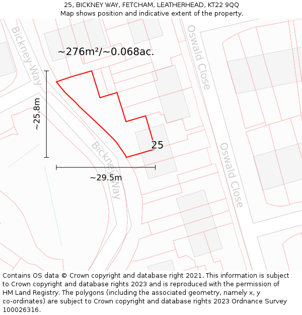 25, BICKNEY WAY, FETCHAM, LEATHERHEAD, KT22 9QQ: Plot and title map