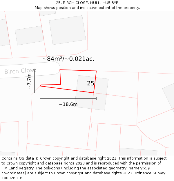 25, BIRCH CLOSE, HULL, HU5 5YR: Plot and title map