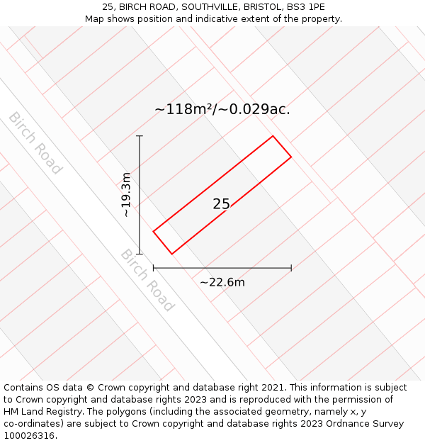 25, BIRCH ROAD, SOUTHVILLE, BRISTOL, BS3 1PE: Plot and title map