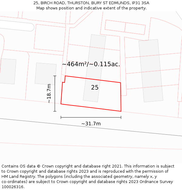 25, BIRCH ROAD, THURSTON, BURY ST EDMUNDS, IP31 3SA: Plot and title map