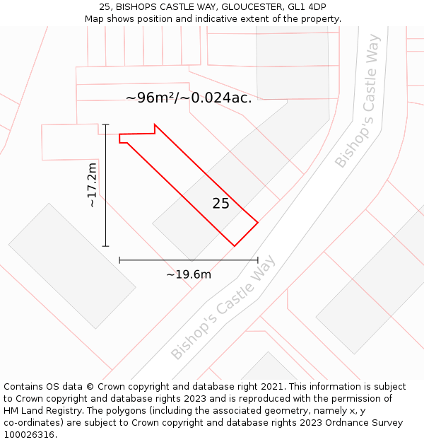 25, BISHOPS CASTLE WAY, GLOUCESTER, GL1 4DP: Plot and title map