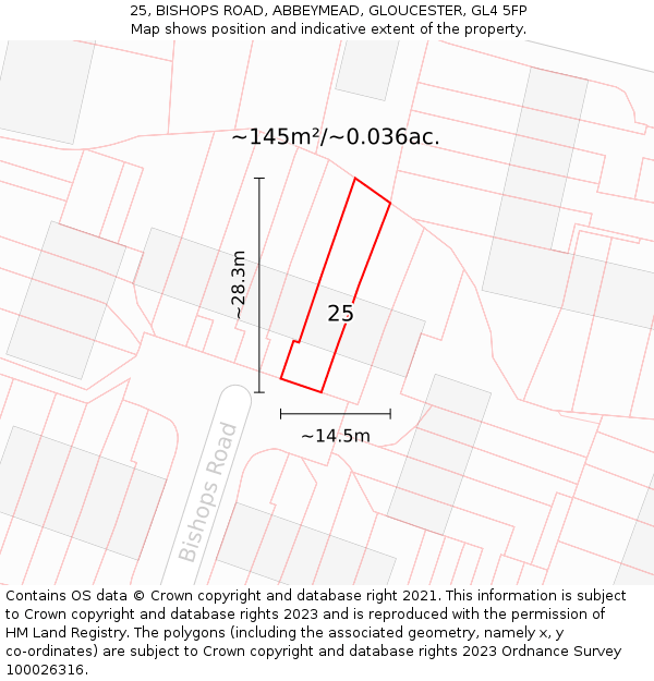 25, BISHOPS ROAD, ABBEYMEAD, GLOUCESTER, GL4 5FP: Plot and title map