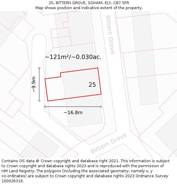 25, BITTERN GROVE, SOHAM, ELY, CB7 5FR: Plot and title map