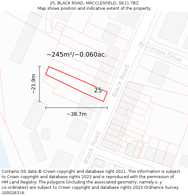 25, BLACK ROAD, MACCLESFIELD, SK11 7BZ: Plot and title map