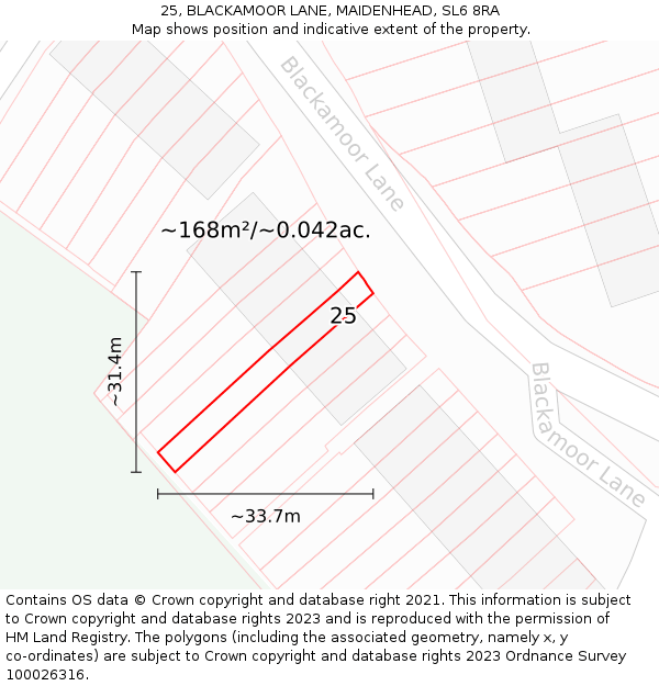 25, BLACKAMOOR LANE, MAIDENHEAD, SL6 8RA: Plot and title map