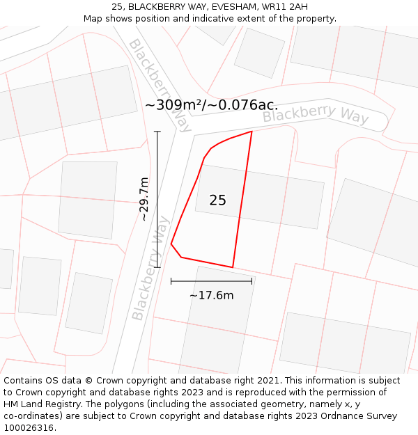 25, BLACKBERRY WAY, EVESHAM, WR11 2AH: Plot and title map