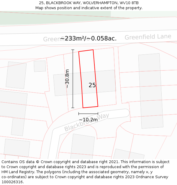 25, BLACKBROOK WAY, WOLVERHAMPTON, WV10 8TB: Plot and title map