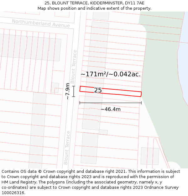 25, BLOUNT TERRACE, KIDDERMINSTER, DY11 7AE: Plot and title map