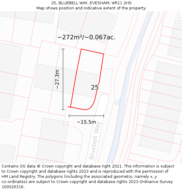25, BLUEBELL WAY, EVESHAM, WR11 2HS: Plot and title map