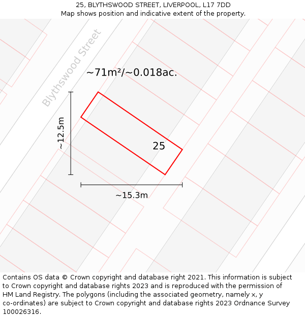 25, BLYTHSWOOD STREET, LIVERPOOL, L17 7DD: Plot and title map