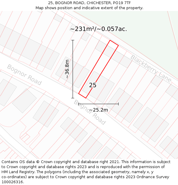 25, BOGNOR ROAD, CHICHESTER, PO19 7TF: Plot and title map