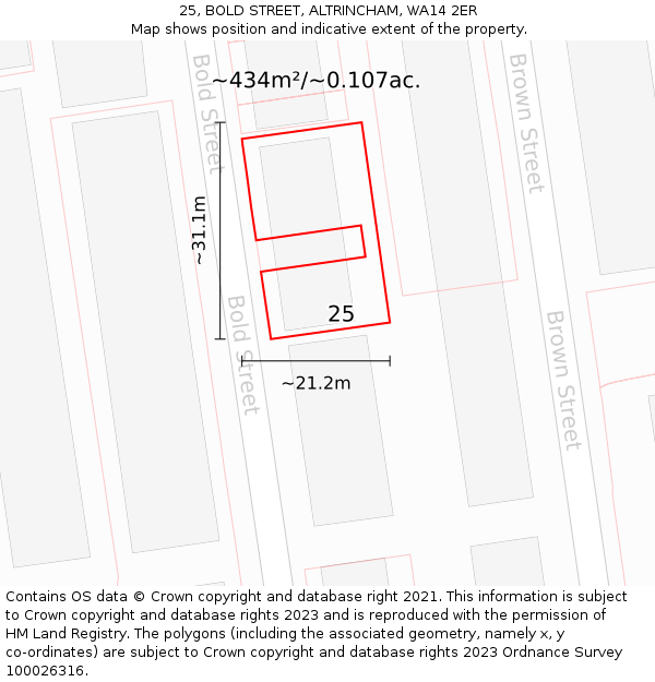 25, BOLD STREET, ALTRINCHAM, WA14 2ER: Plot and title map