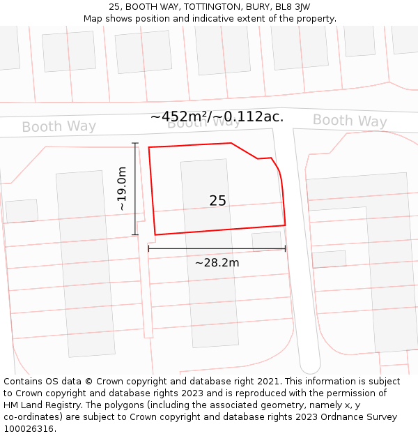 25, BOOTH WAY, TOTTINGTON, BURY, BL8 3JW: Plot and title map