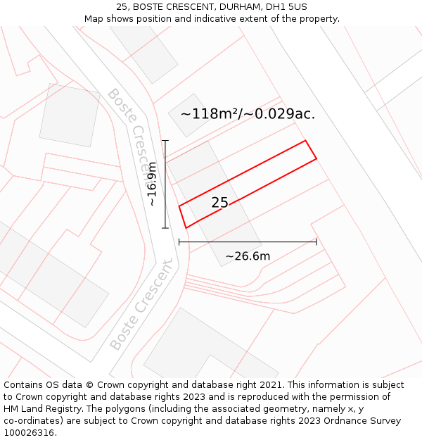 25, BOSTE CRESCENT, DURHAM, DH1 5US: Plot and title map
