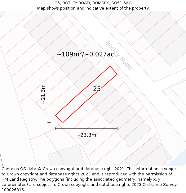 25, BOTLEY ROAD, ROMSEY, SO51 5AG: Plot and title map