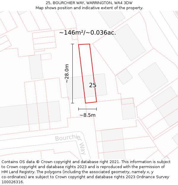 25, BOURCHIER WAY, WARRINGTON, WA4 3DW: Plot and title map