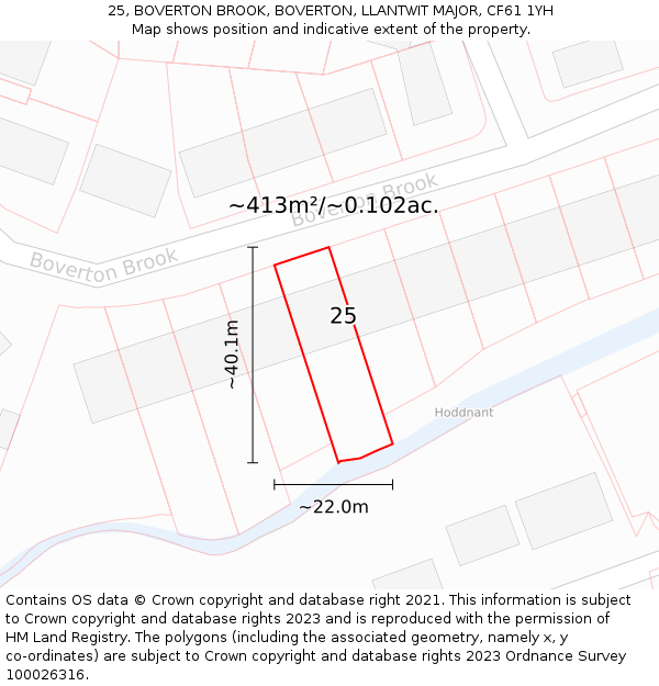 25, BOVERTON BROOK, BOVERTON, LLANTWIT MAJOR, CF61 1YH: Plot and title map