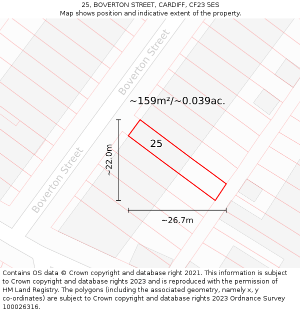 25, BOVERTON STREET, CARDIFF, CF23 5ES: Plot and title map