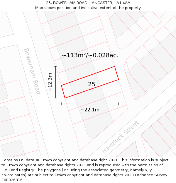 25, BOWERHAM ROAD, LANCASTER, LA1 4AA: Plot and title map