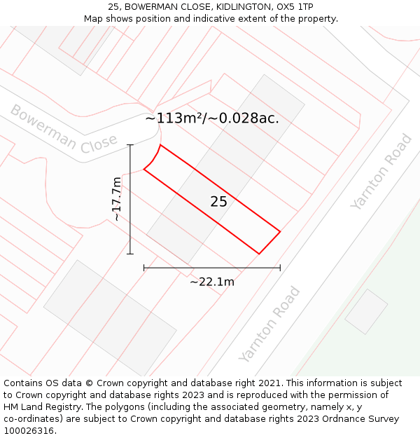 25, BOWERMAN CLOSE, KIDLINGTON, OX5 1TP: Plot and title map