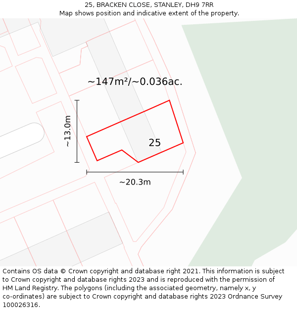 25, BRACKEN CLOSE, STANLEY, DH9 7RR: Plot and title map