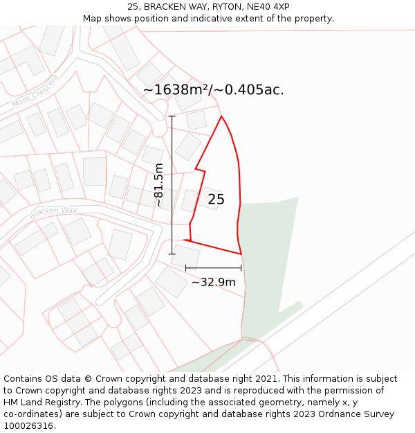 25, BRACKEN WAY, RYTON, NE40 4XP: Plot and title map