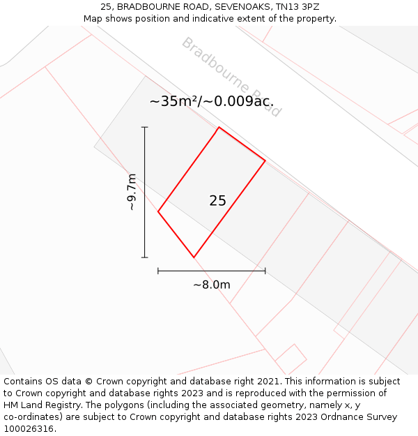 25, BRADBOURNE ROAD, SEVENOAKS, TN13 3PZ: Plot and title map