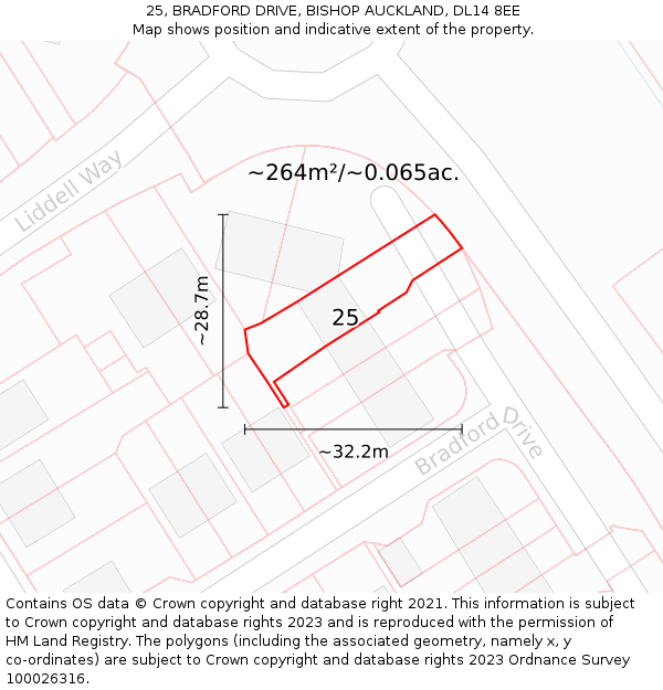 25, BRADFORD DRIVE, BISHOP AUCKLAND, DL14 8EE: Plot and title map