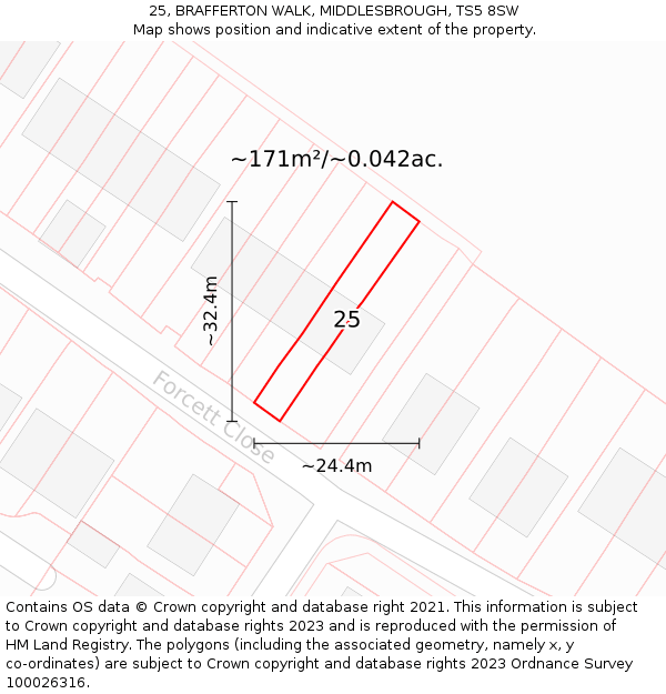 25, BRAFFERTON WALK, MIDDLESBROUGH, TS5 8SW: Plot and title map