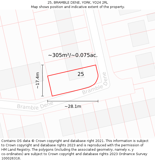 25, BRAMBLE DENE, YORK, YO24 2RL: Plot and title map