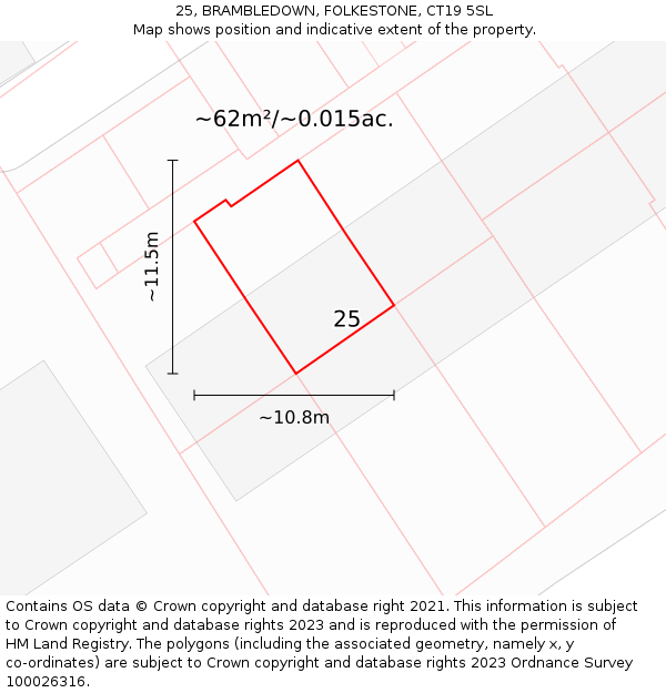 25, BRAMBLEDOWN, FOLKESTONE, CT19 5SL: Plot and title map