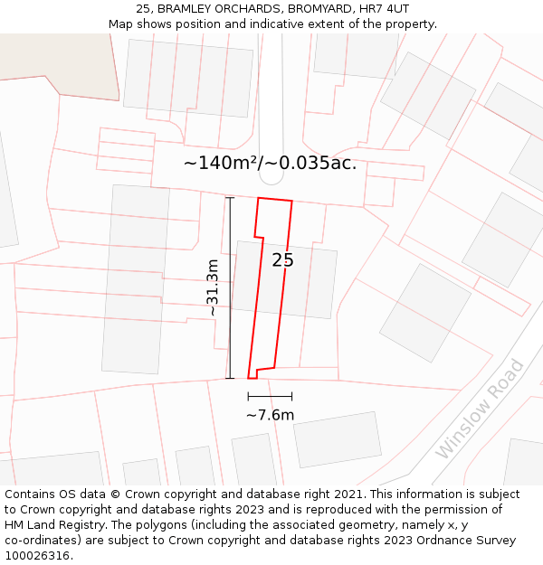 25, BRAMLEY ORCHARDS, BROMYARD, HR7 4UT: Plot and title map