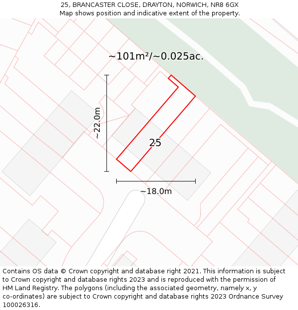 25, BRANCASTER CLOSE, DRAYTON, NORWICH, NR8 6GX: Plot and title map