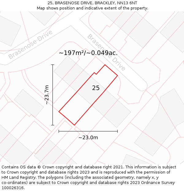 25, BRASENOSE DRIVE, BRACKLEY, NN13 6NT: Plot and title map