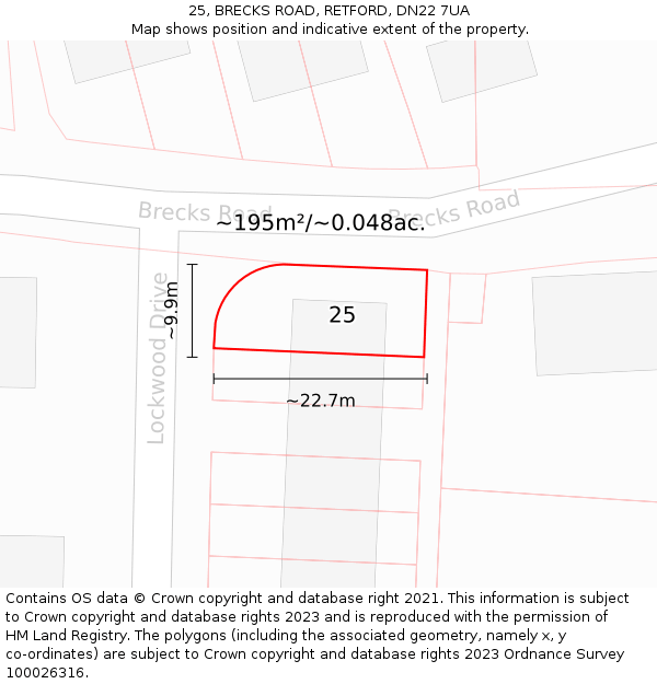 25, BRECKS ROAD, RETFORD, DN22 7UA: Plot and title map