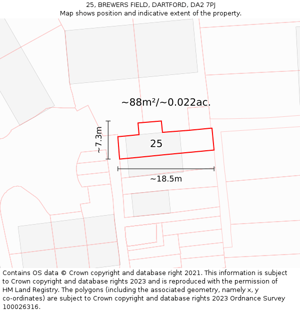 25, BREWERS FIELD, DARTFORD, DA2 7PJ: Plot and title map